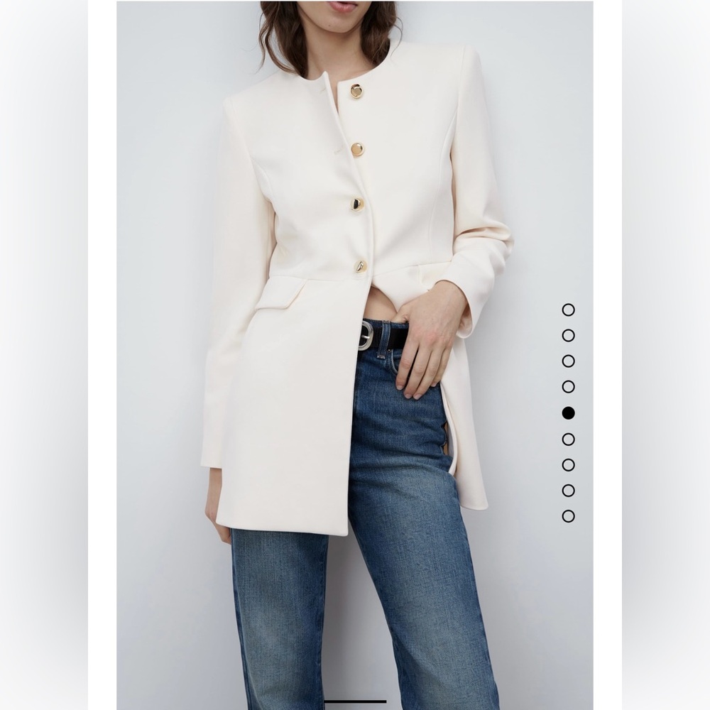 Zara Round Neck Blazer Cream Size Small